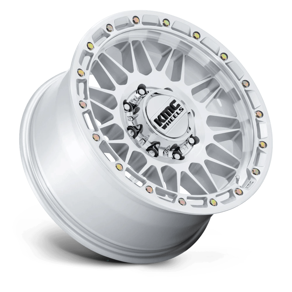 KM555 ATTACK GLOSS SILVER W/ MACHINED FACE Rims for Chevy Silverado 2500, Chevy Silverado 3500, Gmc Sierra 2500